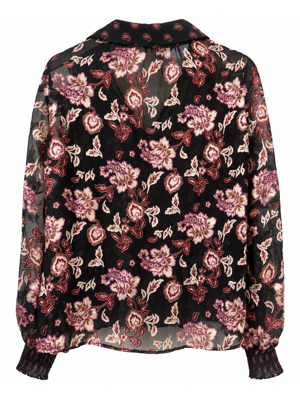 White House Black Market Sheer Floral Blouse with Smocked Cuffs - Size S - Picture 3 of 6